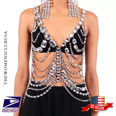 Exaggerated Large Rhinestone Body Chain Jewelry Crystal Chest Chain Lingerie • $54