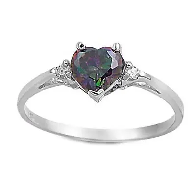 Silver 0.81ct Heart Cut Rainbow Topaz CZ And IOF CZ Promise Ring Madison • $17.49