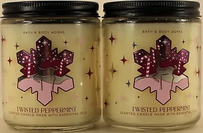 QTY 2 X Bath & Body Works TWISTED PEPPERMINT Single Wick 7oz Scented Candle • $18.97