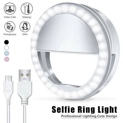 Selfie LED Light Ring Flash Clip Rechargeable Camera For Phone & IPhone Tablets • £3.99