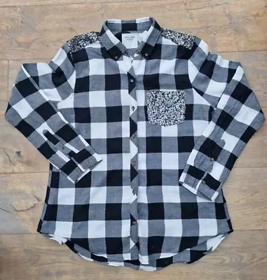 Ladies Abercrombie & Fitch Black & White Cotton Western Checked Shirt L • £3