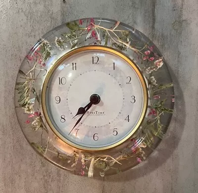 Vintage Lucite Wall Clock Acrylic Resin With Dried Flowers • $18