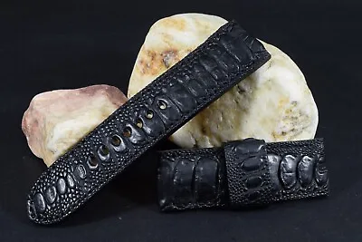 Ma Watch Strap 26/26 130/80 Mm Genuine Ostrich Finger Band Black For Panerai 037 • $179.20