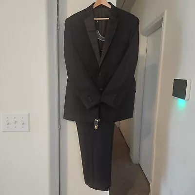 Vintage Ralph Lauren 44R Tuxedo W/ Suspenders Lapel Suit Black W37  L29.25  + 1  • $119