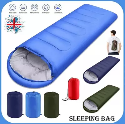 3-4 Season Single Sleeping Bags Camping Rectangular Envelope Zip Up Kids Adult • £10.59