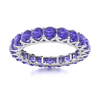 Tanzanite Brilliant-Cut Round 3.00mm Full Eternity Band Ring With Rhodium Plated • $42.50
