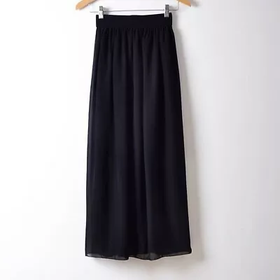 £11.99 • Buy Black - Maxi Skirt Women Double Layer Chiffon Pleated Retro Long Dress Elastic
