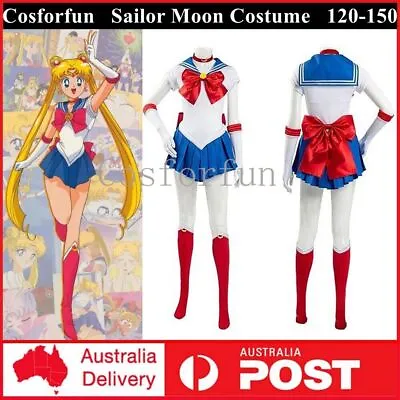 Kids Girls Sailor Moon Costume Cosplay Tsukino Usagi JK Uniform Dress Book Week • $51.59
