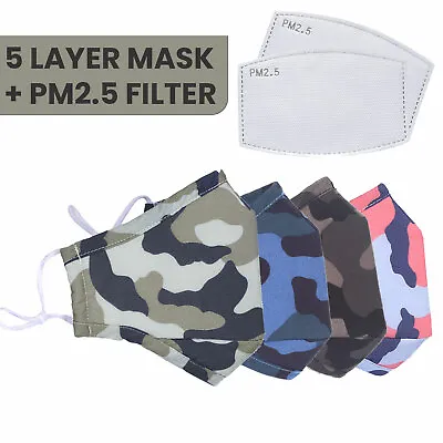 Face Mask Reusable Washable Five Layer With PM2.5 Filter Kids Ladies/Men Adult  • £1.29