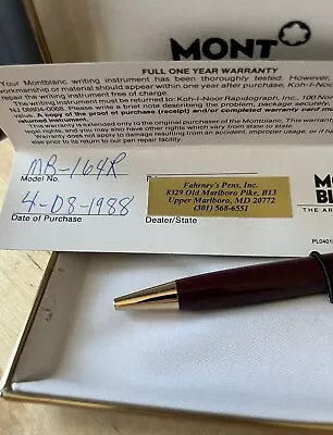 Montblanc Meisterstuck Burgundy 164R Ballpoint Pen NOS • $239