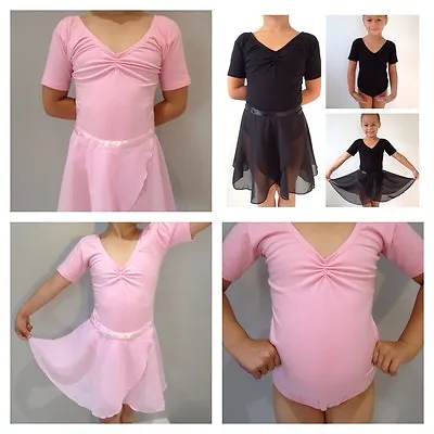 £9.99 • Buy Ballet Leotard Or Chiffon Dance Skirt Wrap.Black/Pink.Short Sleeve RAD Uniform