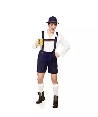 £14.99 • Buy Adult BAVARIAN BEER GUY Blue German Oktoberfest Lederhosen Fancy Dress +Hat Mens
