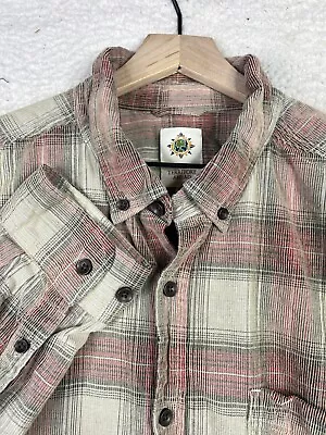 The Territory Ahead Shirt Mens 2XL Beige Red Plaid Button Down Textured Cotton • $24.88