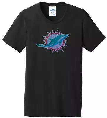 Women's Miami Dolphins Football Ladies Bling Bling T-Shirt Size S-4XL • $25.49