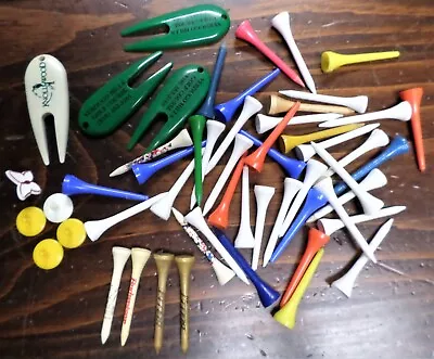 Vintage Golf Lot Wood Wooden Tees Divot Tool Marker Ball Tee Marker--40 Pc • $3.99