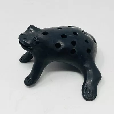 Adorable Folk Art Black Clay Flower Frog Oaxaca Mexican Pottery Frog 4.5 X4  • $24.99
