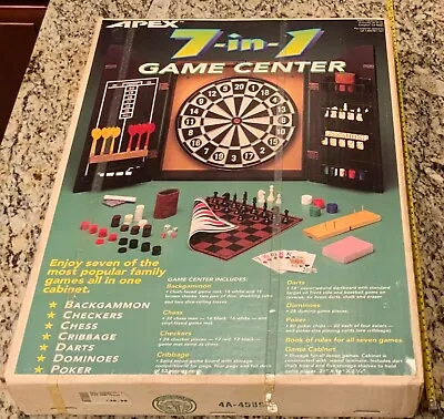 Vintage Apex 7 In 1 Game Center Wood Cabinet Ship Dart Board 21 X 16 X 2 1/4 New • $129.95