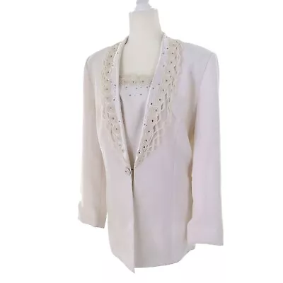 Moshita Couture Womens Vintage White Jacket With Mock Undershirt Size 14 *Flaws • $10.50