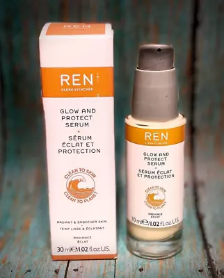 REN GLOW & PROTECT SERUM 1.02 Oz Full Size AUTHENTIC Brightening Glow Vitamin C • $15.49