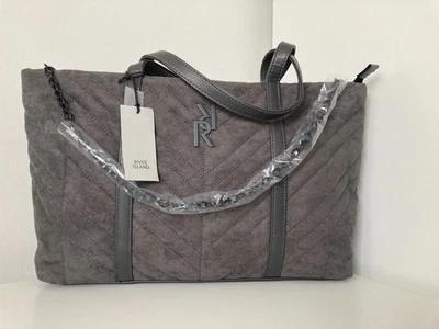 £29.99 • Buy River Island GREY Large  SUEDETTE RI QUILTED TOTE Bag Handbag New With Tags