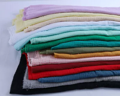 Soft Crinkle 2-Layered Cotton Gauze Muslin Fabric 135cm Wide Sold By The Meter • £9.59