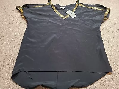 ECI New York Black Blouse Women's Size Medium Sheer W/ Seguin's Open Sleeve • $9