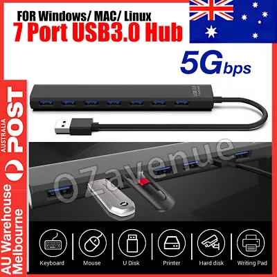 $13.95 • Buy Multi USB 3.0 Hub 7-Port High Speed 5Gbps Slim Compact Expansion Smart Splitter