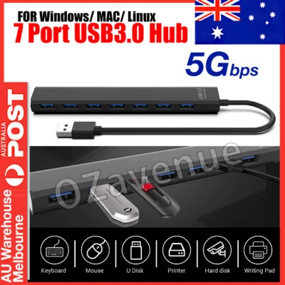 $13.95 • Buy Multi USB 3.0 Hub 7-Port High Speed 5Gbps Slim Compact Expansion Smart Splitter