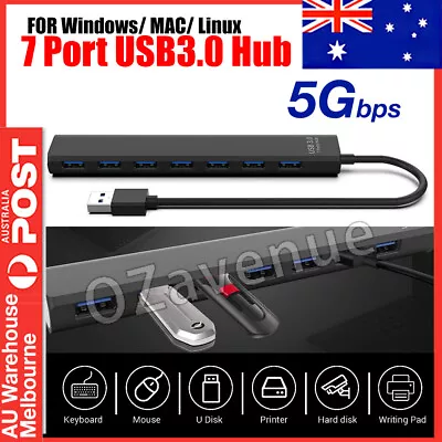 Multi USB 3.0 Hub 7-Port High Speed 5Gbps Slim Compact Expansion Smart Splitter • $12.95