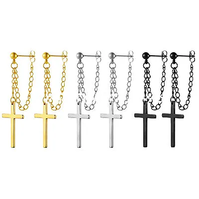 2-6pcs Men Women Cross Chain Ball Stud Earrings Stainless Steel Drop Dangle • $8.99