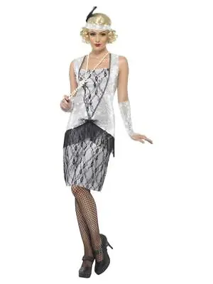 Adult Ladies Silver Gatsby Flapper Charleston Fancy Dress Costume • £10.19