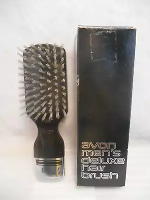 Vintage Avon Men's Deluxe Hair Brush Square Black Silver Handle New With Box NOS • $100