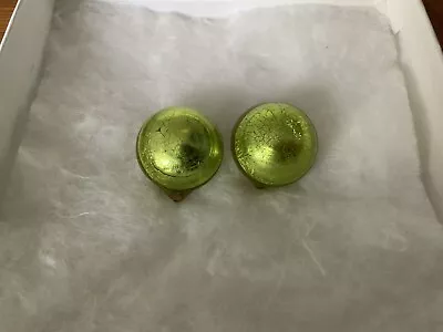 Vintage Foil Lucite Dome Green Lime Green Clip On Earrings • $7.50