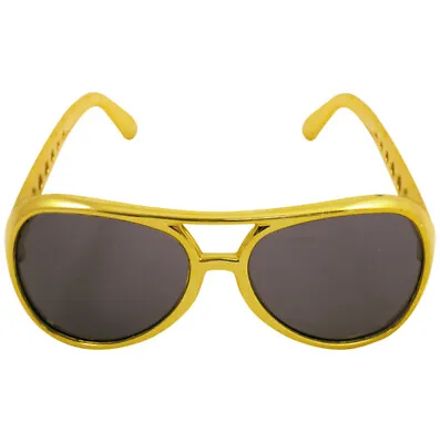 NEW Fake Gold Square Frame Geek Glasses Black Lens UV Protection Pop Fancy Dress • £3.99