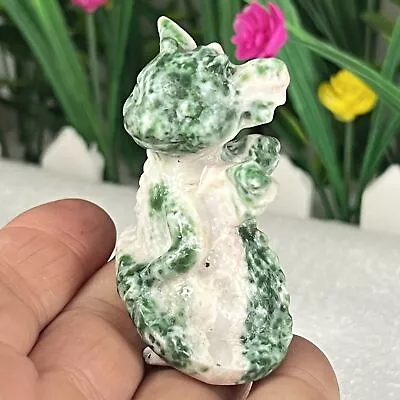 2   Natural Green Jadeite Quartz Carved Dragon Baby Skull Crystal Healing 1pc • $15.20