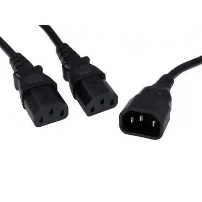 1m C14 To To 2 X C13 IEC Mains Power Y Splitter Cable Kettle Lead PC Monitor • £6.99
