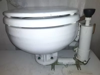 VINTAGE GROCO MODEL H E MARINE TOILET PORCELIAN BOWL With H F PUMP ASSEMBLY  ? • $175