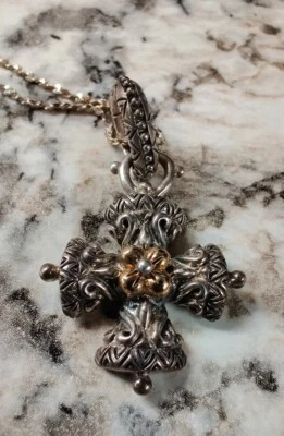 $112 • Buy Barbara Bixby Maltese Cross Charm Sterling/18KOn 16  Silver Diamond-Cut Chain