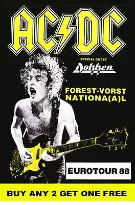 AC DC Eurotour 1988  Laminated  Tour Poster • $15.95