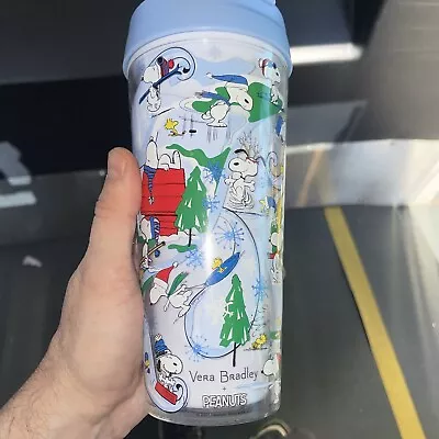 Vera Bradley Peanuts Blue Travel Mug Cup In Ski Slope Snoopy 16oz Flip Lid • $15