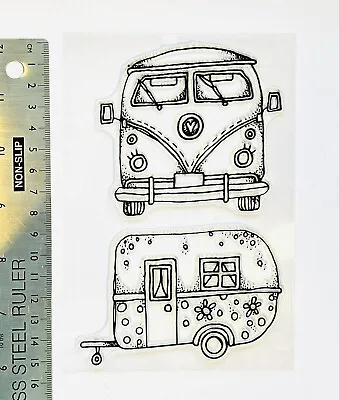 Clear Rubber Stamp Caravan Camper VW Camping Birthday Fun Outdoors Car Trailer • £5.99