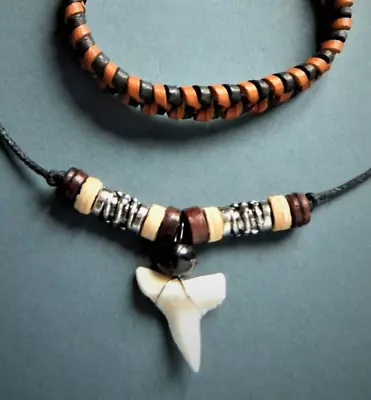 Shark Tooth Necklace Leather Bracelet Mens Boys Real 1cm Sharks Teeth Pendant • £9.99