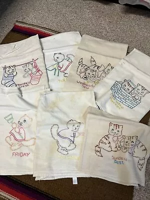 Vtg Days Of The Week Embroidered Kitchen Tea Dish Towels Complete Set 7 27 X 27 • $9.99