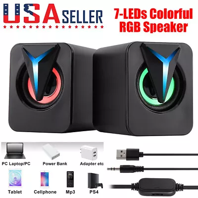 RGB LED Mini USB Wired Computer Speakers Stereo Bass For PC Laptop Desktop 3.5mm • $12.29