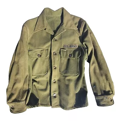 Vintage Military Wool Shirt L Green 50s Army Workwear Heavy Button Up • $25