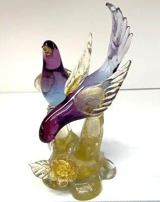 Vintage Antique Murano Glass Birds Crystal Large Figure 11.6″ 30cm Purple Flower • $346