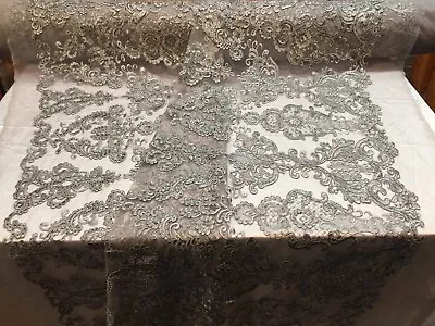 Lace Fabric By The Yard - Embroidery Sequins Mesh Silver Bridal Wedding Dress • $29.12