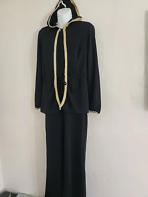 Vintage 70's Black W Gold Polyester Jumpsuit Sz 13 14 Disco Hood 1970's Flare • $39.99
