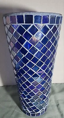Mosaic 9.5 Inch Tall Glass Vase Blue & Purple Multicolor • $20