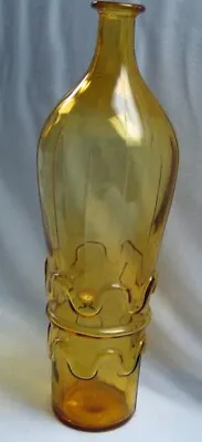$27 • Buy Vintage Yellow Amber Glass Handblown Mold Bottle Pin Stripe Squiggle 15' Tall